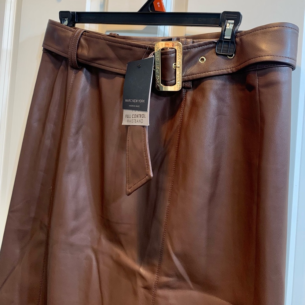 Marc New York Dark Brown Faux Leather Pencil Skirt with Belt - Picture 3 of 8